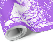 Lila Einhorn Muster Happy Birthday Text Geschenkpapier (Rolleneckpunkt)
