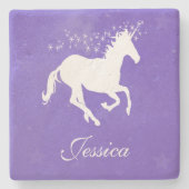 Lila Einhorn Personalisiert Stone Untersetzer (Vorderseite)