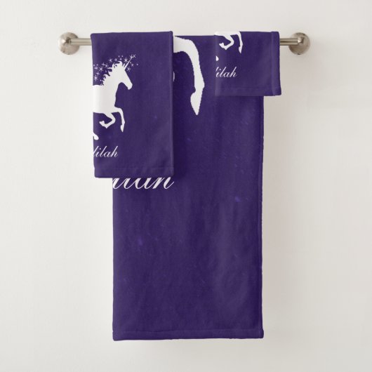 Lila Einhorn Personalisiertes Badetuch Set (Insitu)