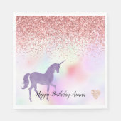 Lila Einhorn Regenbogen Rosa Glitzer Sparkle Herz Serviette (Vorderseite)