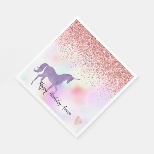 Lila Einhorn Regenbogen Rosa Glitzer Sparkle Herz Serviette (Ecke)