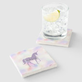 Lila Einhorn Rosa Pfirsichläufer Steinuntersetzer (Seitenansicht)