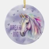Lila Einhorn Traumwelt Glitzer Herz Keramik Ornament (Vorne)