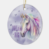 Lila Einhorn Traumwelt Glitzer Herz Keramik Ornament (Links)