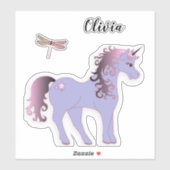 Lila Einhorn- und Libellensticker Aufkleber (Blatt)