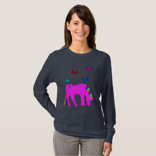 Lila Einhorn und Schmetterlinge Ladys Long Sleeve T-Shirt