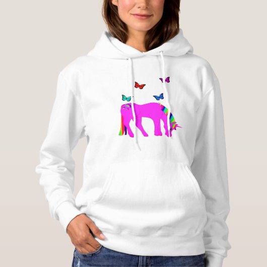 Lila Einhorn- und Schmetterlingsfliegen Frauenhorn Hoodie (Vorderseite)
