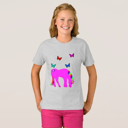 Lila Einhorn- und SchmetterlingsGirl T-Shirt (Vorne ganz)