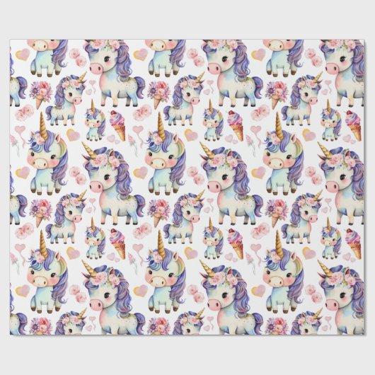 Lila Einhörner Geschenkpapier (Flach)