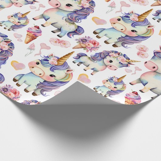 Lila Einhörner Geschenkpapier (Ecke)