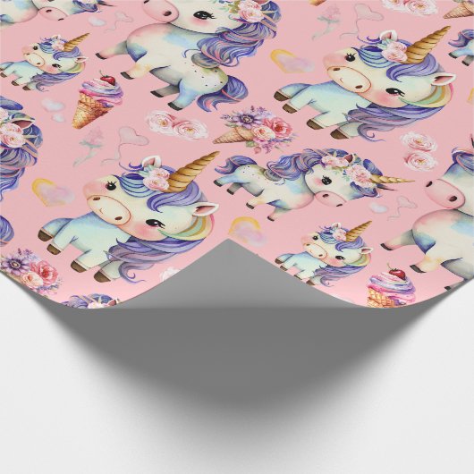 Lila Einhörner Geschenkpapier (Ecke)