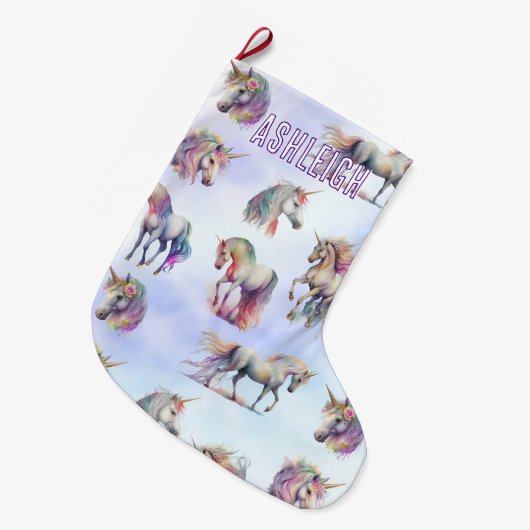 Lila Einhörner Großer Weihnachtsstrumpf (Vorderansicht (hängend))