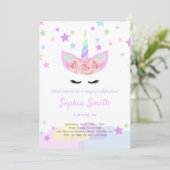 Lila Einhorngeburtseinladung Einladung (Stehend Vorderseite)