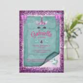 Lila Einhorngeburtstageinladung Einladung (Stehend Vorderseite)