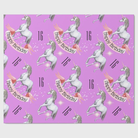 Lila Einhornmädchen Geburtstag Geschenkpapier (Flach)