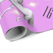 Lila Einhornmädchen Geburtstag Geschenkpapier (Rolleneckpunkt)