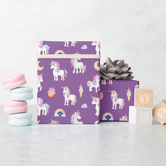 Lila Einhornmuster Geschenkpapier (Babyparty)