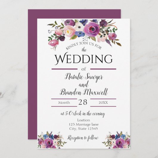 Lila Einladung (Vorne/Hinten)