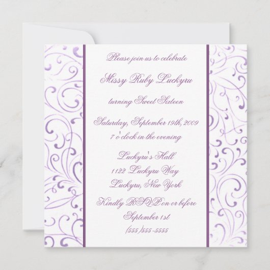 Lila Einladung der 16 . Geburtstag (Vorderseite)
