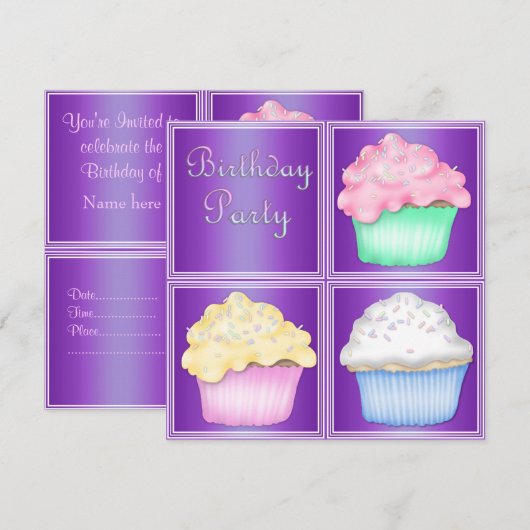 LILA EINLADUNG DER GEBURTSTAGSPARTEI (Vorne/Hinten)