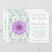 Lila Einladung von Gerber Daisy Mint Floral Weddin (Vorne/Hinten)