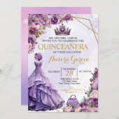 Lila Einladung von Quinceanera (Vorne/Hinten)