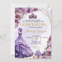Lila Einladung von Quinceanera