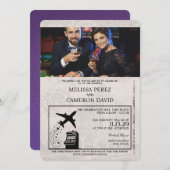 Lila Einladung von Reno Passport zur Hochzeit (Vorne/Hinten)