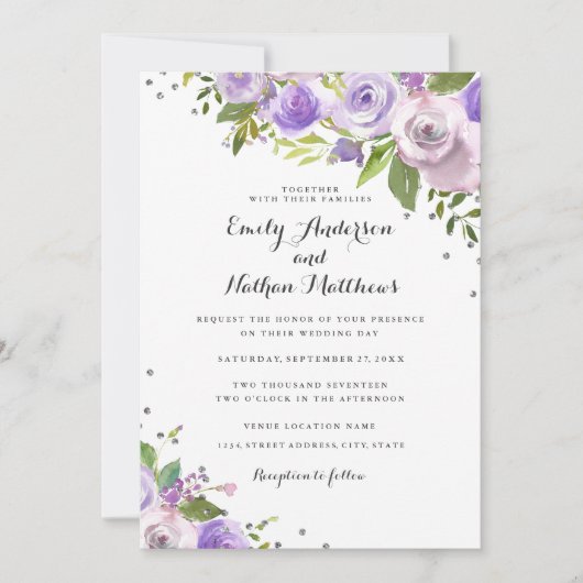 Lila Einladung von Silver Sparkle (Vorderseite)