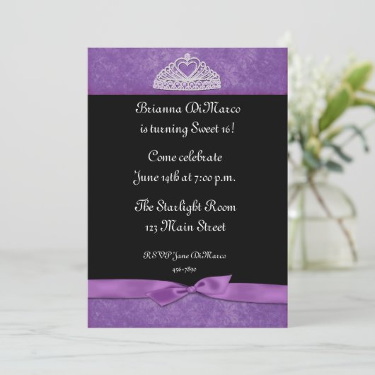 Lila Einladung von Tiara (Stehend Vorderseite)