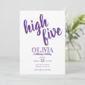 Lila Einladung zum 5. Geburtstag (Stehend Vorderseite)