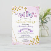Lila Einladung zur Beweihung von Blumen und Schmet (Stehend Vorderseite)