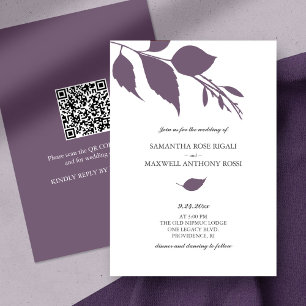 Lila Einladung zur Hochzeit mit QR-Code