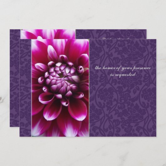 Lila Einladung zur Hochzeit von Fuschia Dahlia (Vorne/Hinten)