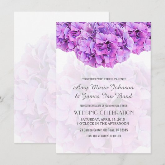 Lila Einladung zur Hydrangea Hochzeit (Vorne/Hinten)