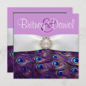 Lila Einladung zur Pfauenhochzeit (Vorne/Hinten)