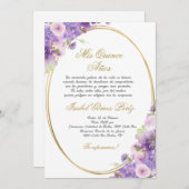 Lila Einladung zur Quinceanera-Blumenwelt auf Span (Vorne/Hinten)