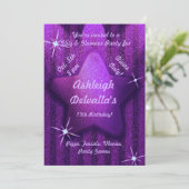 Lila Einladungen zu Geburtstagspartys wie Glitzer (Stehend Vorderseite)