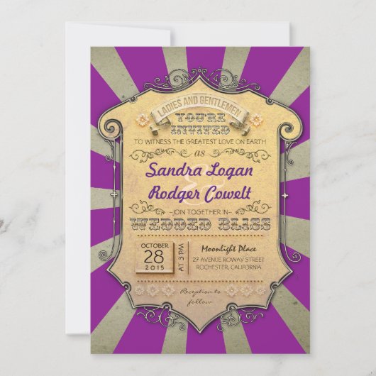 lila Einladungen zum Karneval (Vorderseite)