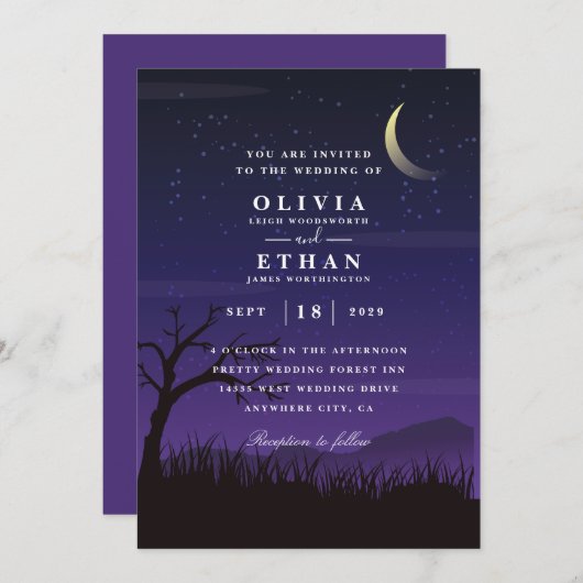 lila Einladungen zur Hochzeit (Vorne/Hinten)