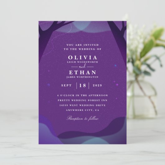 lila Einladungen zur Hochzeit (Stehend Vorderseite)