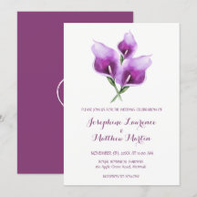 Lila Einladungen zur Hochzeit von Calla Lily Monog