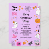 Lila einsprachiges Jahr Niedliches Halloween 1. Ge Einladung (Vorne/Hinten)