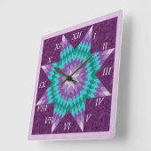 Lila einziger Stern-Steppdecken-Entwurf Quadratische Wanduhr (Winkel)