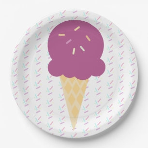 Lila Eiscreme-Kegel-Sprinkle-Stars-Dots Pappteller