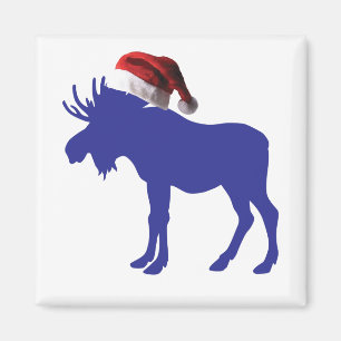 Lila Elche mit Santa Claus Hat Magnet