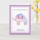 Lila Elefant 1. Geburtstagsgrandtochter Karte (Gelbe Blume)