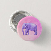 Lila Elefant auf Dreamy Pink Wasserfarben Button (Vorne & Hinten)