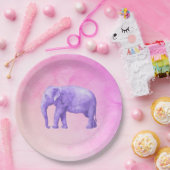 Lila Elefant auf Dreamy Pink Wasserfarben Pappteller (Party)