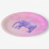 Lila Elefant auf Dreamy Pink Wasserfarben Pappteller (Schrägansicht)